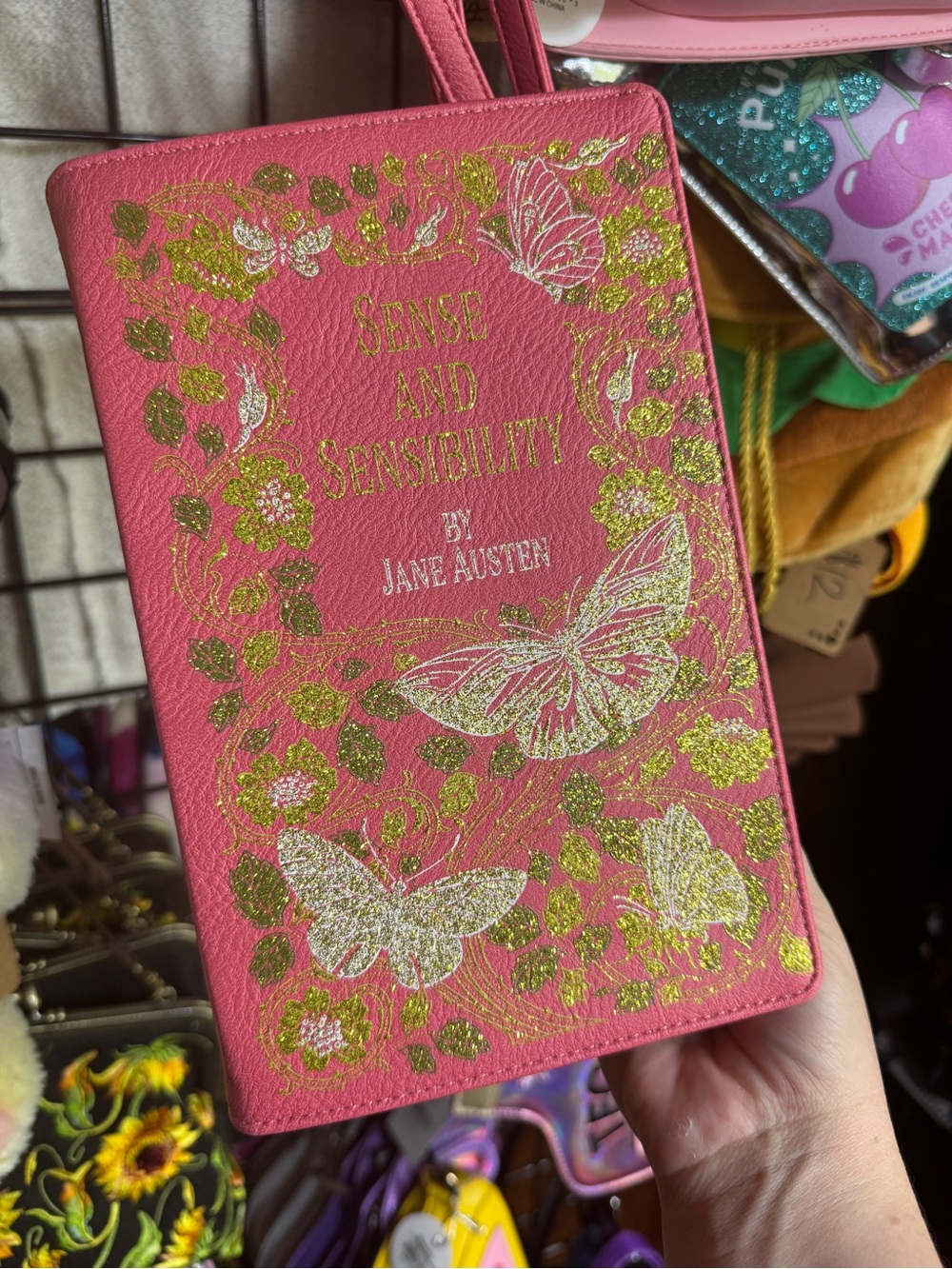 Sense and Sensibility Jane Austen Glitter Pink Book Clutch Wristlet Crossbody